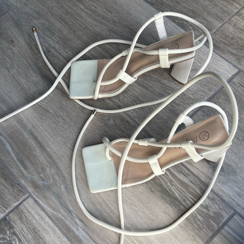 Nasty Gal lace up squared toe heels